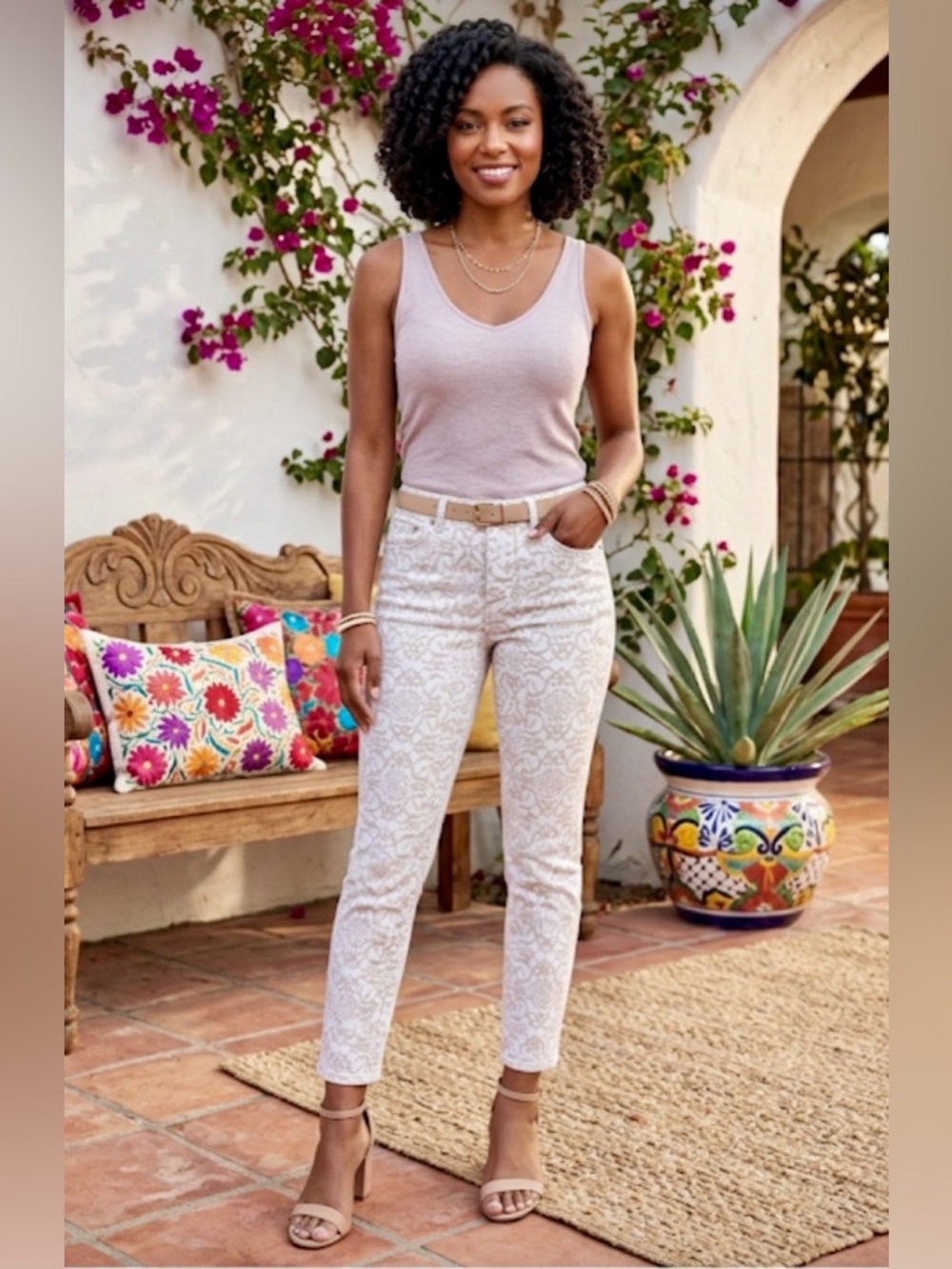 WHBM White House Black Market Scroll Print Ankle Jeans Womens 8 Cropped Skinny